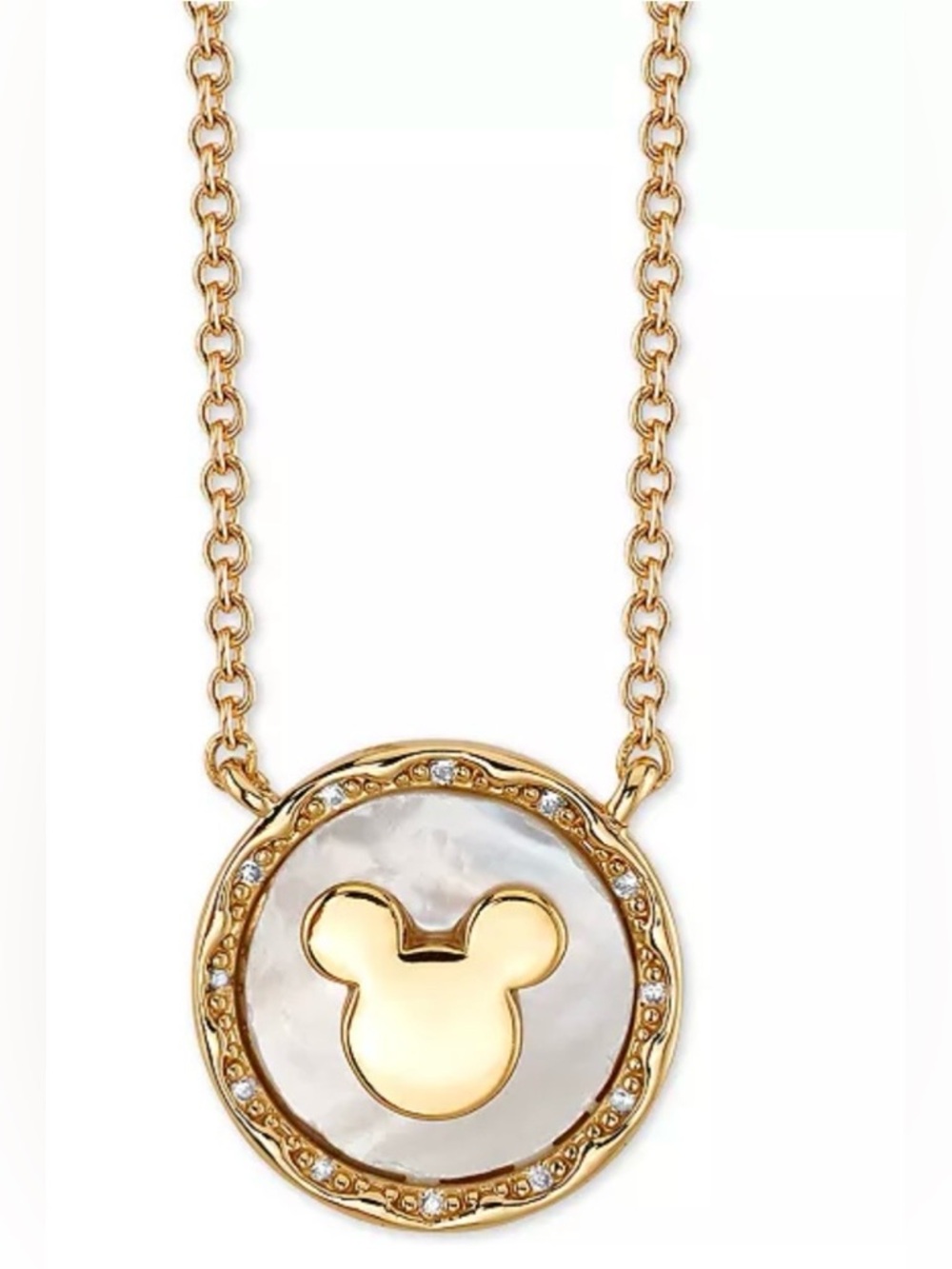 Disney Mickey Mouse Mother-of-Pearl Pendant Necklace in Fine Silver Plated Gold